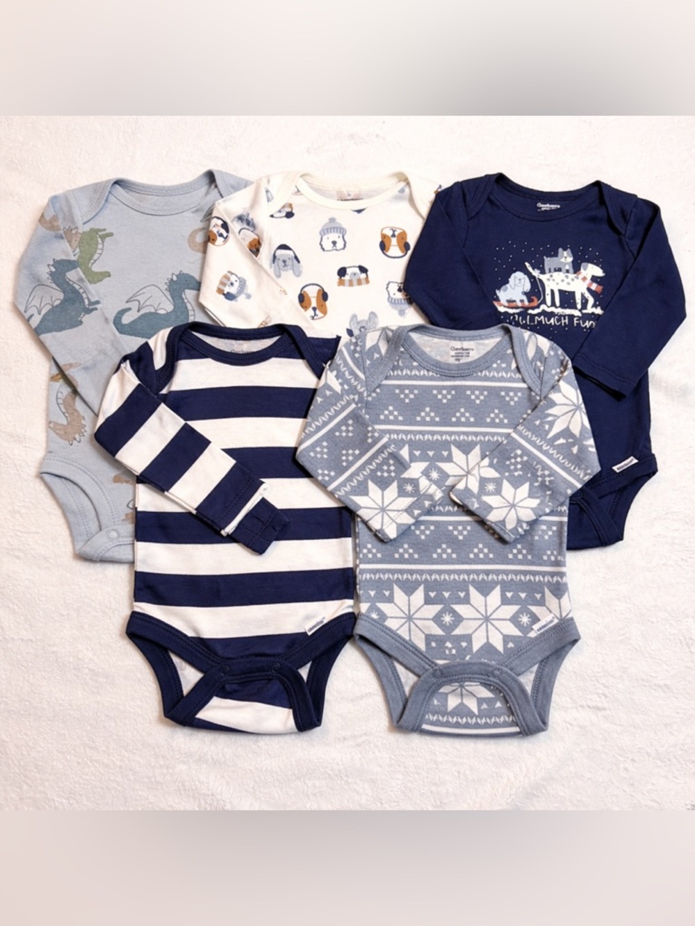 5pc Newborn Boy Long Sleeve Onesie Bundle | Gerber Carter’s Winter Blue